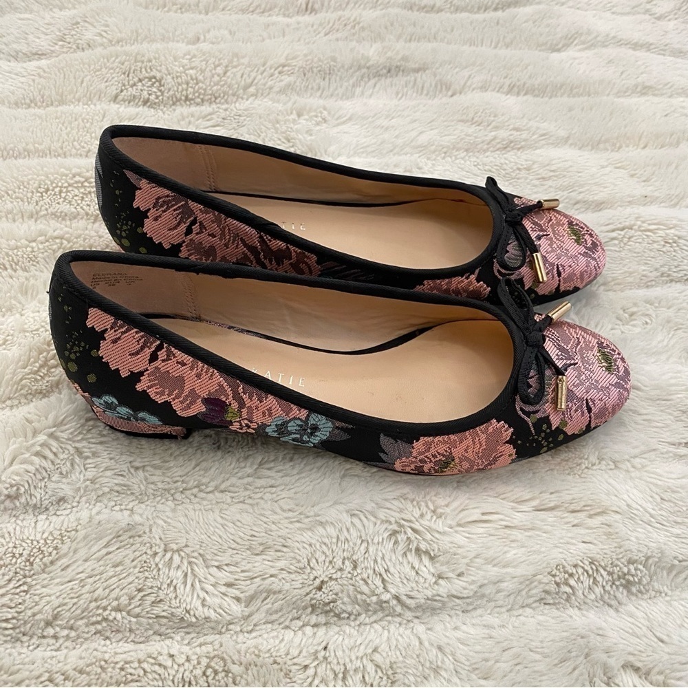 Kelly & Katie Pink and Black Ballet Flats Floral Embroidered Boho Shoes Size 6 - Picture 6 of 12